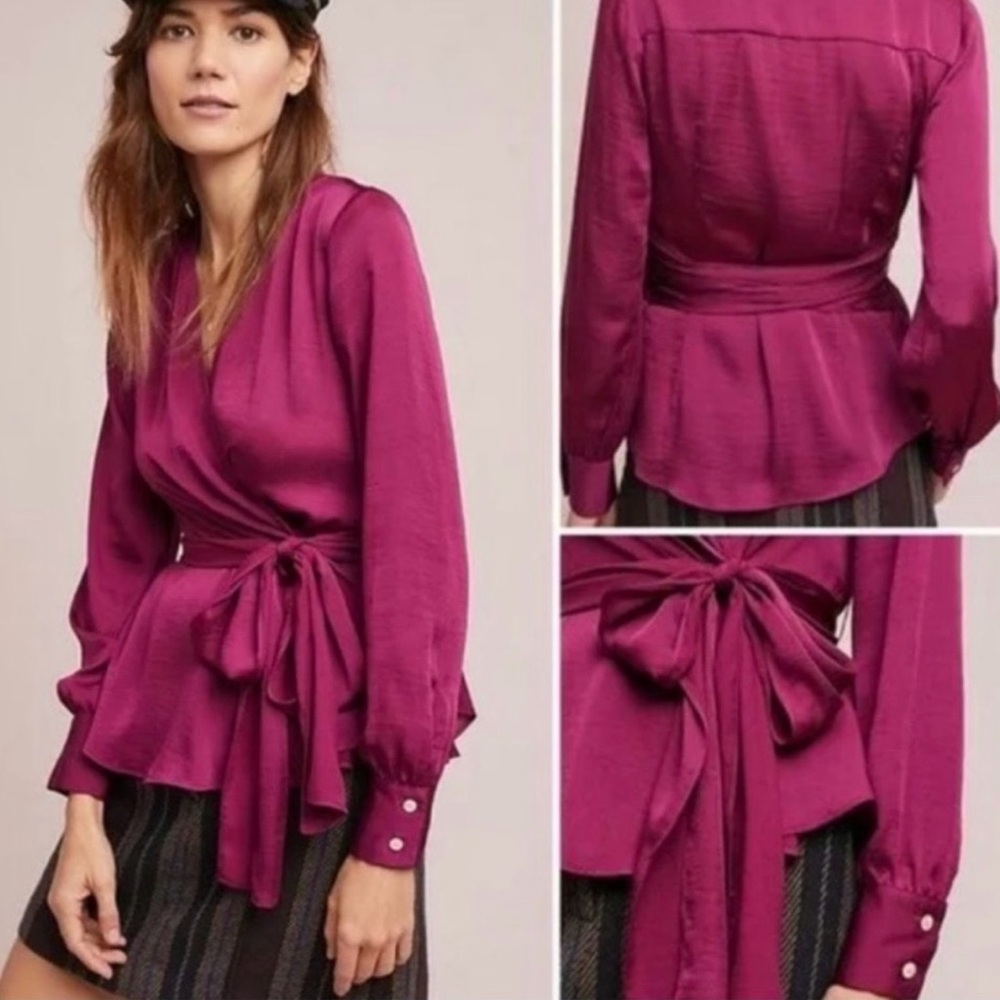 Anthropologie Fuchsia Wrap Blouse